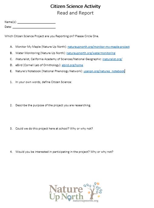 Citizen Science Introduction Worksheet | Nature Up North